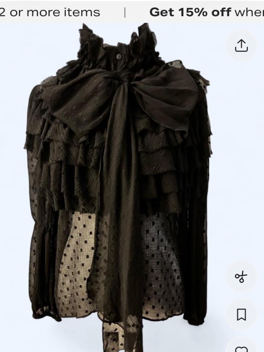 Zara Black Ruffled Tie-Neck Sheer Polka Dot Blouse